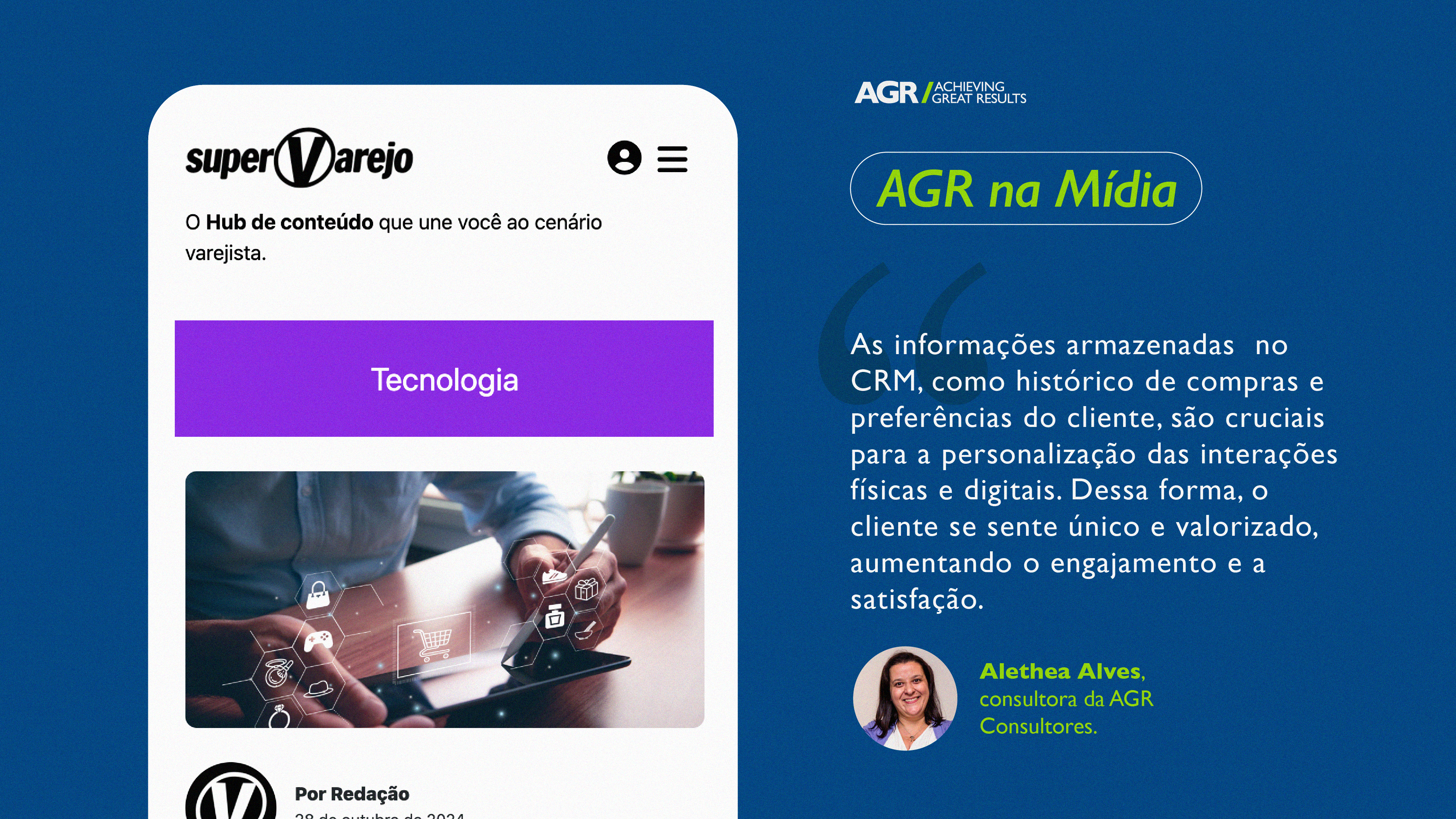 Imagem com trecho da revista Super Varejo, com o comentário da consultora Alethea Alves sobre CRM.